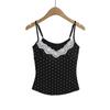 Dulce y Picante Sexy Top de Fondo Ajustado con Estampado de Lunares para Mujer con Camisola Interior de Encaje Sexy y Lujurioso