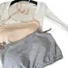 Conjunto de duas peças Lyocell de manga longa com bustiê acolchoado + Conjunto de calça listrada estilo coreano, soltinha e modeladora