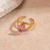 Anillo Abierto Irregular de Acero Inoxidable Metálico con Circonita Europeo y Americano Simple Transfronterizo de Nicho Elegante de Gama Alta Joyería de Mano para Mujeres