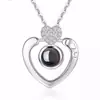 Colar de memória amor feminino 100 línguas eu te amo treme com rede de bugigangas vermelhas duplo coração clavícula cadeia