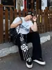 Pantalones Deportivos Anchos con Estampado de Letras para Hombre, Rectos Estilo Hip-Hop Americano Nicho Cordón Pantalones Casuales de Jazz