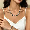 Collar de Piedra Natural con Perlas de Agua Dulce Genuinas Cadena para Clavícula Fosforita Azul Gargantilla Juego de Joyería