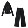 Traje Deportivo Cálido de Yoga Derong Conjunto de Dos Piezas Otoño e Invierno Nuevo Versátil Ajustado Sudadera Chaqueta Pantalones Rectos de Pierna Ancha