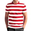 2026 Amazon Masculina Verão Design Fino Listrada Estampa 3D Respirável Versátil Confortável Camiseta de Manga Curta