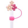 Nuevo Dibujo Animado Flor Rosa Goma Suave PVC Tapa de Popote de Moda, Desmontable 8/10mm Cubierta de Popote a Prueba de Polvo para Fiesta