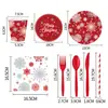 Decoración de Mesa para Fiesta de Copos de Nieve Navideños Transfronteriza, Vasos de Papel Desechables, Platos de Papel, Servilletas de Papel, Juego de Vajilla