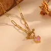 Collar con Colgante en Forma de Corazón Colorido Personalizable Versátil de Acero Inoxidable 304 con Cadena y Broche Tipo OT para Mujer, Estilo Dulce y Genial, Comercio Exterior Transfronterizo
