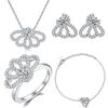 Juego de Joyería Transfronterizo Europeo y Americano de Cuatro Piezas Plata de Ley S925 Flor Zircón Anillo Pendientes Collar Pendientes de Tres Piezas