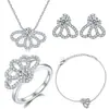Conjunto de Joias em Prata de Lei S925 Conjunto de 4 Peças de Brincos de Marca Famosa, Anéis Europeus e Americanos, Conjunto de Joias de Colares da Moda