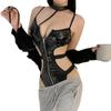 Lingerie Erótica Plus Size, Macacão de Couro Sintético Justo, Traje Apaixonante Sem Tirar, Uniforme de Aumento para Seios Pequenos, Traje Sedutor