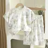 Yishimei Verano Nuevo Niños Niños y Niñas Niños Medianos y Pequeños Clase A Sin Huesos Tencel Lyocell Manga Corta Conjunto de Ropa para el Hogar