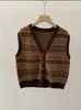 Chaleco Tejido de Rayas Jacquard Retro Omalai para Mujer Otoño e Invierno Nuevo Chaleco de Capa con Cuello en V Top sin Mangas 5594