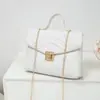 Bolsa de Corrente de Tweed Feminina Nova Verão 2025 Bola Dourada de Diamante Bolsa Quadrada Pequena Mamun Bolsa de Ombro Transversal de Couro Genuíno