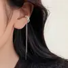 Brinco de clipe de orelha de zircônia em corrente dupla sem furo, brinco ear cuff de franja integrado estilo europeu e americano de fronteira, estilo de rua de celebridade