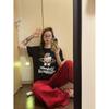 Camiseta de Algodón Grueso de Manga Corta para Mujer Camiseta Pequeña Retro Estampada de Media Manga Top Ropa Limitada Estilo Hong Kong Spice Girls Cool