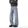Jeans de Cuadros Azules para Hombre, Estilo Otoño, Pantalones de Trabajo Anchos Retro Americanos Geniales, Pantalones de Pierna Recta Acampanados Adelgazantes