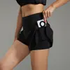 Shorts Esportivos de Verão Europeus e Americanos com Cordão, Modelo Solto Falso Duas Peças, Bolso, Fitness, Secagem Rápida para Mulheres