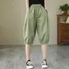 AlgodónVerano Delgados Casuales Pantalones Cortos Mujer Sueltos Tallas Grandes Cintura Alta Pantalones de Cinco Puntos Pierna Ancha Cintura Elástica Pantalones Harem