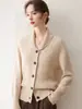 Cárdigan de Cachemir Azul y Verde para Mujer Otoño/Invierno 2026 Suéter de Punto Trenzado con Cuello en V Ropa Exterior Suéter Cardigan Espesado