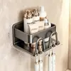 Portacepillos de Dientes Montado en Pared Sin Taladro Estante de Almacenamiento para Baño para Vaso de Enjuague Bucal, Cepillo de Dientes, Pasta de Dientes y Cosméticos