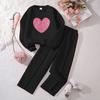 Conjunto de Moda para Niñas de Comercio Exterior 2025 Otoño e Invierno Nuevo Elegante Sudadera de Manga Larga con Estampado de Corazones Pantalones Casuales de Pierna Ancha