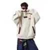 Chamarra con Capucha de Bloques de Color Rayados Estilo Americano para Hombre Marca de Moda Otoño Invierno Nuevo Diseño Holgado con Sentido Cremallera Chaqueta Cardigan