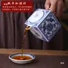 Restaurante Tienda de Fideos Frasco de Condimentos Porcelana Azul y Blanca Frasco de Chile Frasco de Sal Gran Capacidad Cuadrado Cerámica Vinagrera Fácil de Limpiar y Resistente a Altas Temperaturas