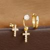 Pendientes de circonita estilo Ins con colgante de cruz y estrella de amor, diseño de hueso de oreja, con uña, pieza plana, conjunto de 3 piezas para mujer