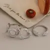 Conjunto de Anéis Europeu Estilo INS com Strass, Meia-Lua e Coração Vazado, Cor Aço, Joia de Mão Aberta Exquisita e Versátil para Mulheres