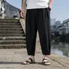 Pantalones Harem Casuales Transpirables para Hombre en Verano, Pantalones de Tres Cuartos, Tallas Grandes, Pantalones Anchos de Algodón y Lino Estilo Chino, Marca de Moda Ramio