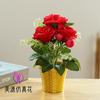 Rosa de tres cabezas bonsái pequeño flores artificiales de alta calidad decoración interior creativa flores artificiales plantación verde Amazon simulación en maceta