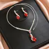 Pendientes y Collar de Corazón de Piedra Preciosa de Alta Gama Europeos y Americanos Moda Lujo Estilo de Noche Juego de Joyería de Dos Piezas Venta al por Mayor