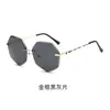 Gafas de Sol para Mujer con Forma de Diamante poligonal, sin Marco, Corte de Borde, Estilo Coreano de Moda, Aspecto de Alta Gama, Gafas de Sol con Protección UV