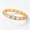 Pulseira Aberta Fina em Esmalte Flor de Cinco Pétalas Vazada em Estoque para Mulheres, Esmalte Multicolorido Gotejado com Diamantes, Estilo Chinês, Versátil de Luxo Leve