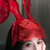 Hermosa Tentadora Diadema Jia QQ Accesorios de Tentación Uniforme Diadema Velos de Encaje Baile de Graduación Antifaz Orejas de Conejo Máscara de Reina