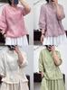 Camisa de Ramio para Mujer Verano Vintage Bordado Artístico Solapa Inclinada Hebilla Guofeng Cárdigan Suelto Casual Camisa Protector Solar