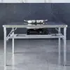 Mesa Dobrável para Panela Quente de Aço Inoxidável com Fogareiro a Gás (Cassete) para Uso Comercial ao Ar Livre, Adequada para Barracas, Chapa, Fogão de Indução e Mesa de Churrasco