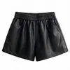 Pantalones cortos negros ropa de mujer 2026 nuevo estilo de moda otoño cintura alta pantalones de cuero adelgazantes pierna ancha pantalones casuales petite cuero