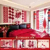 Conjunto de Decoração de Quarto de Casamento com Adesivos de Caracteres de Dupla Felicidade em Veludo Vinho de Alta Qualidade para Casamento, Adequado para Decoração de Parede de Cabeceira do Quarto tanto da Noiva quanto do Noivo