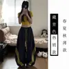 Pantalones de chándal anchos de estilo americano con bloques de color para mujer, engrosados con forro polar para otoño e invierno, talla grande, holgados, adelgazantes, casuales
