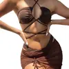 Bikini Sexy Traje de Baño Sexy con Tirantes Halter Chica de Tres Puntos Falda Exportación Europea y Americana Traje de Baño de Tres Piezas para Mujeres