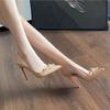 Sapatos de Salto Alto Sexy com Corte Lateral e Laço na Cor Nude para Mulheres 2026 Nova Coleção Primavera e Outono Bico Fino Salto Ultra-Fino Scarpins de Couro Verniz Vermelho