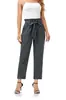 Decoración de Cinturón Transfronteriza al por Mayor Pantalones Cropped Casuales para Mujer Cintura Elástica Diseño de Bolsillos Pantalones Cropped Adelgazantes