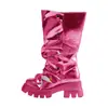 Botas de Mujer Tallas Grandes Transfronterizas, Tallas 36-46, Botas de Montar Naranja Metálico, Cómodo Forro de Lycra, Botas Largas de Comercio Exterior de 6 cm de Altura