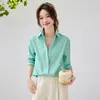 Camisa de Manga Larga con Cuello, Rayas y Bloques de Color 100% Algodón para Mujer, Nuevo Estilo Primavera 2026, Corte Holgado Simple, Elegante Top para el Trabajo