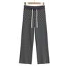 Calça de Listras Largas Casual Reta Nova Retro 2025 Primavera e Verão para Mulheres, com Cordão Elástico na Cintura Alta e Cor Contrastante