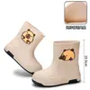 Novas galochas femininas, sapatos aquáticos estilosos com forro de pelúcia, galochas de borracha impermeáveis antiderrapantes cartoon fofas de cano médio, sapatos de borracha à prova d'água com sola macia e resistentes ao desgaste