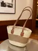 Bolso de Hombro Mediano Tejido de Paja para Mujer, Bolso Tejido para Vacaciones en la Playa, Bolso de Vacaciones en la Playa Tejido con Lazo de Encaje, Artículo de Moda Caliente