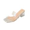 Zapatos de mujer de talla grande transfronterizos, novedad de verano 2024, sandalias y zapatillas de moda con cabeza cuadrada, cristal transparente, tacón grueso y doble tira para mujer