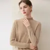 2026 Otoño/Invierno Nuevo Estilo Cuello Medio Alto Medio Abierto Tejido de Punto Manga Larga Color Sólido Holgado Suéter Superior Base para Mujer